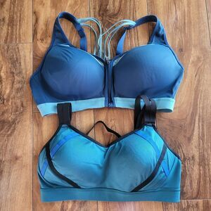 2 Champion Womens Sport Bras L Multicolor Racerback Crossback Zip Hook Closing